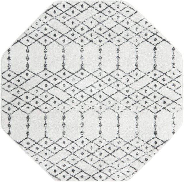 Ivory Black 5' 3 x 5' 3 Paxon Trellis Octagon Area Rug Geometric Durable Stain Resistant Easy Clean Carpet for Modern Interior Home Decor for Sale at Rug Engine