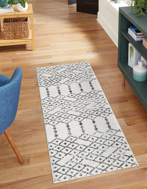 Ivory Black 2' 11 x 16' Paxon Trellis Runner Area Rug Geometric Durable Stain Resistant Easy Clean Carpet for Modern Interior Home Decor for Sale at Rug Engine