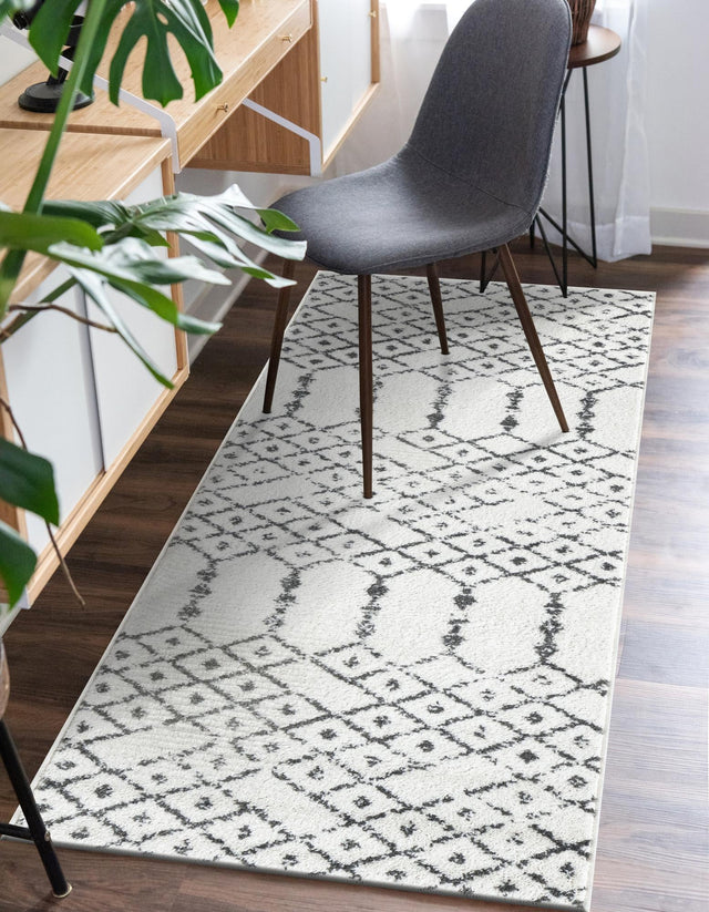 Ivory Black 2' x 8' Paxon Trellis Runner Area Rug Geometric Durable Stain Resistant Easy Clean Carpet for Modern Interior Home Decor for Sale at Rug Engine