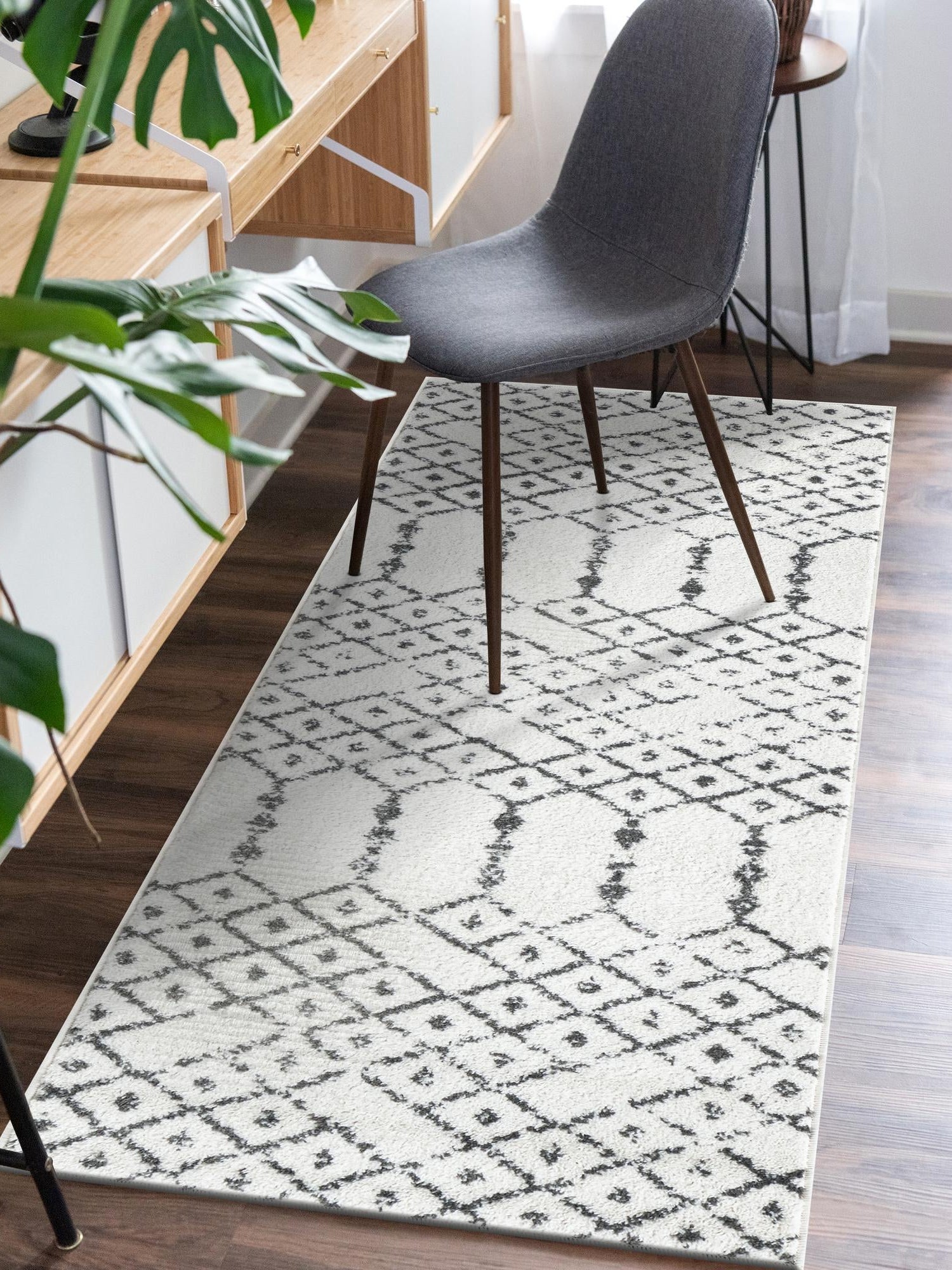 Ivory Black 2' x 9' 10 Paxon Trellis Runner Area Rug Geometric Durable Stain Resistant Easy Clean Carpet for Modern Interior Home Decor for Sale at Rug Engine