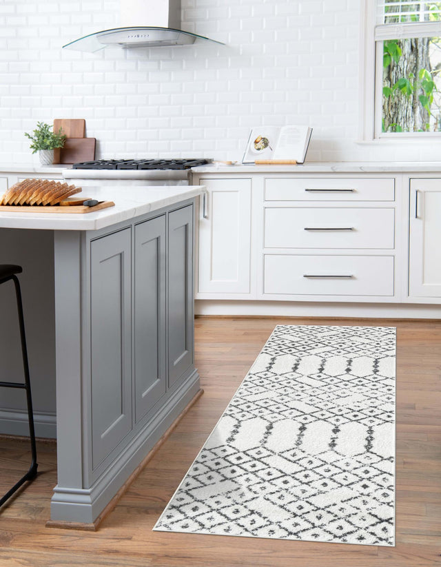 Ivory Black 2' x 8' Paxon Trellis Runner Area Rug Geometric Durable Stain Resistant Easy Clean Carpet for Modern Interior Home Decor for Sale at Rug Engine
