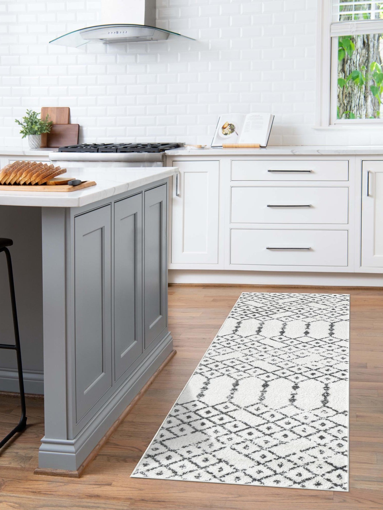 Ivory Black 2' x 9' 10 Paxon Trellis Runner Area Rug Geometric Durable Stain Resistant Easy Clean Carpet for Modern Interior Home Decor for Sale at Rug Engine