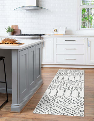 Ivory Black 2' 11 x 13' Paxon Trellis Runner Area Rug Geometric Durable Stain Resistant Easy Clean Carpet for Modern Interior Home Decor for Sale at Rug Engine