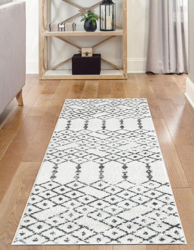 Ivory Black 2' x 8' Paxon Trellis Runner Area Rug Geometric Durable Stain Resistant Easy Clean Carpet for Modern Interior Home Decor for Sale at Rug Engine
