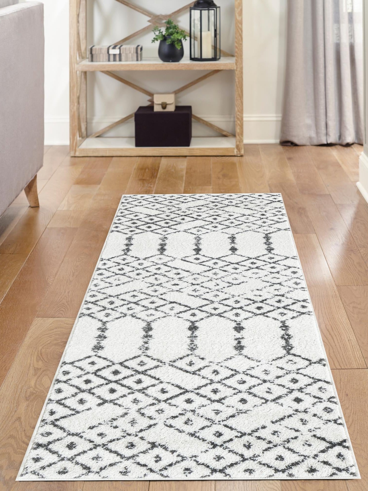 Ivory Black 2' x 9' 10 Paxon Trellis Runner Area Rug Geometric Durable Stain Resistant Easy Clean Carpet for Modern Interior Home Decor for Sale at Rug Engine