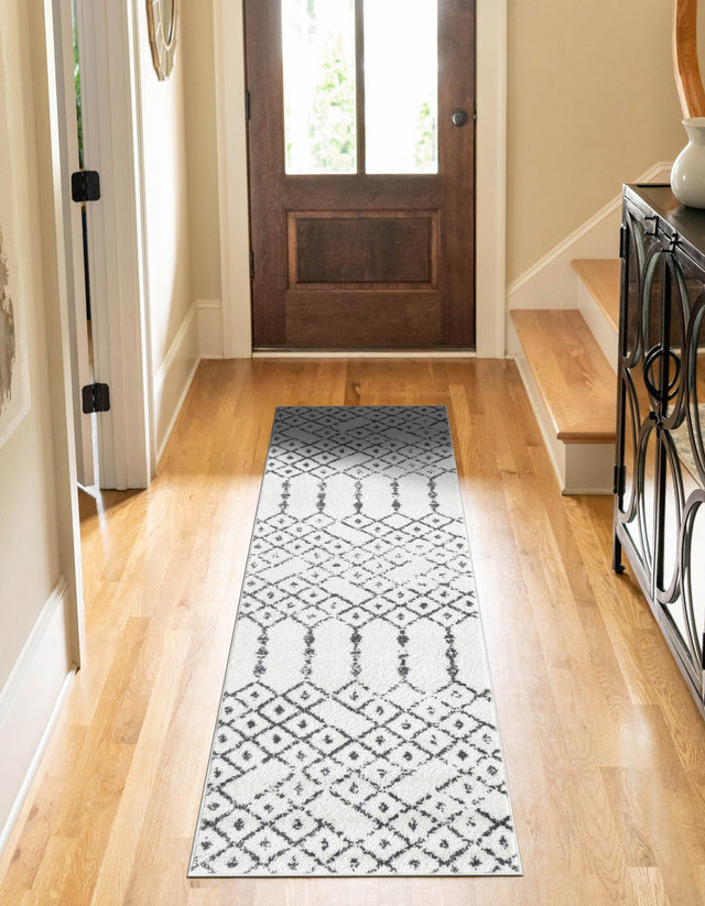 Ivory Black 2' x 8' Paxon Trellis Runner Area Rug Geometric Durable Stain Resistant Easy Clean Carpet for Modern Interior Home Decor for Sale at Rug Engine