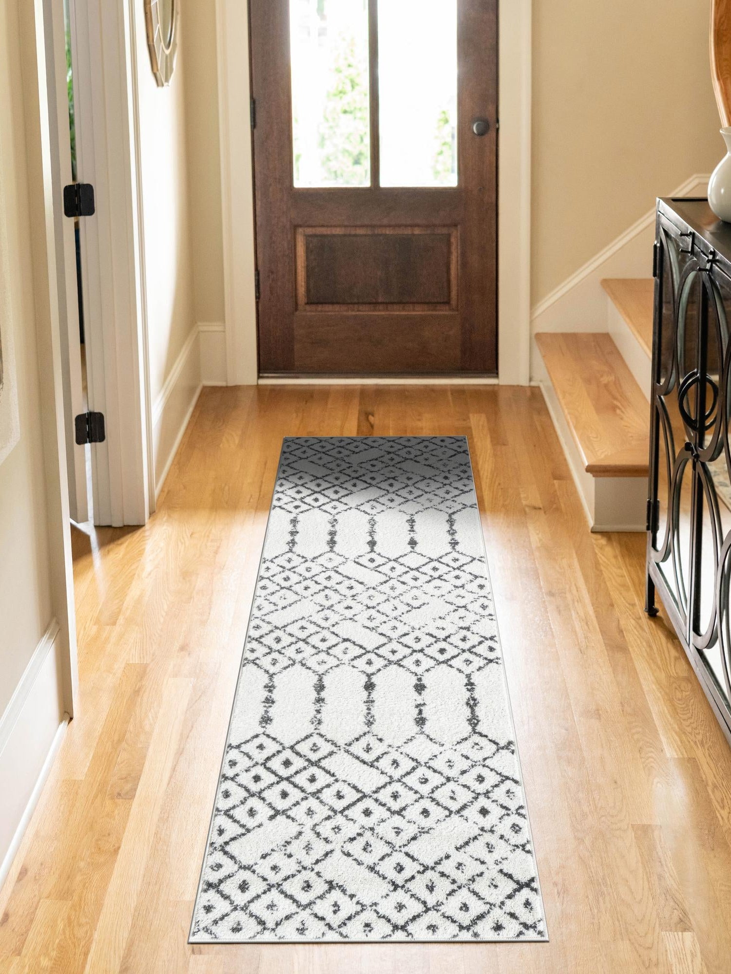 Ivory Black 2' 11 x 16' Paxon Trellis Runner Area Rug Geometric Durable Stain Resistant Easy Clean Carpet for Modern Interior Home Decor for Sale at Rug Engine