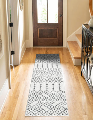 Ivory Black 2' x 6' Paxon Trellis Runner Area Rug Geometric Durable Stain Resistant Easy Clean Carpet for Modern Interior Home Decor for Sale at Rug Engine