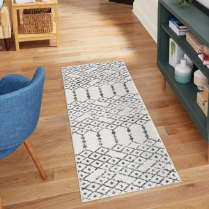 Ivory Black 2' x 8' Paxon Trellis Runner Area Rug Geometric Durable Stain Resistant Easy Clean Carpet for Modern Interior Home Decor for Sale at Rug Engine