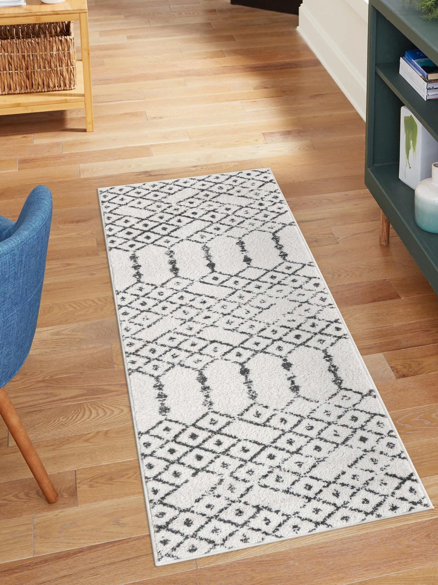 Ivory Black 2' 11 x 16' Paxon Trellis Runner Area Rug Geometric Durable Stain Resistant Easy Clean Carpet for Modern Interior Home Decor for Sale at Rug Engine