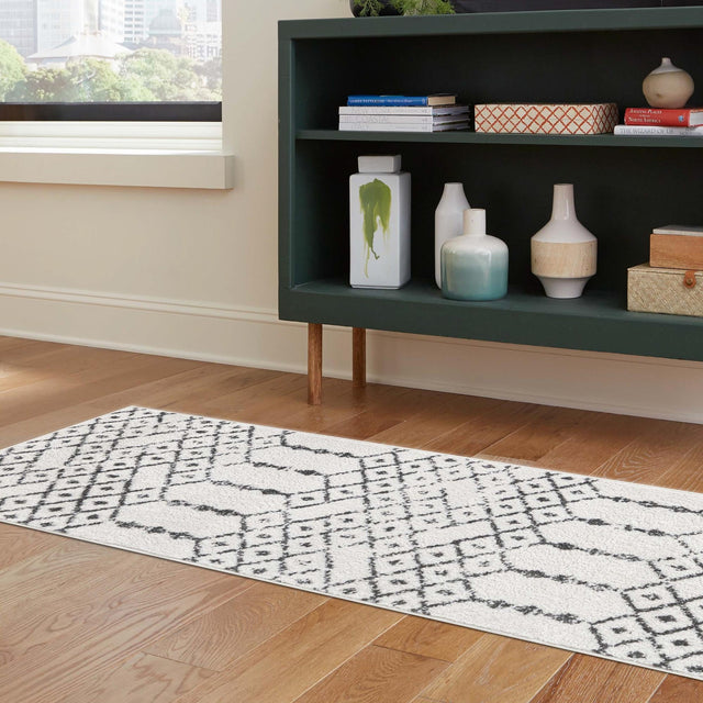 Ivory Black 2' 11 x 16' Paxon Trellis Runner Area Rug Geometric Durable Stain Resistant Easy Clean Carpet for Modern Interior Home Decor for Sale at Rug Engine