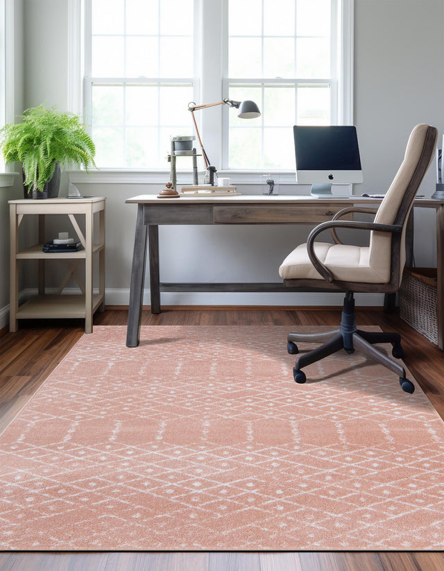 Rose Pink 7' x 10' Paxon Trellis Rectangle Area Rug Geometric Durable Stain Resistant Easy Clean Carpet for Modern Interior Home Decor for Sale at Rug Engine