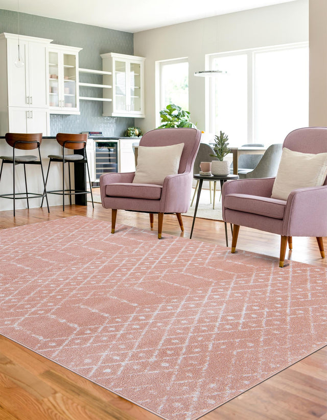 Rose Pink 7' x 10' Paxon Trellis Rectangle Area Rug Geometric Durable Stain Resistant Easy Clean Carpet for Modern Interior Home Decor for Sale at Rug Engine