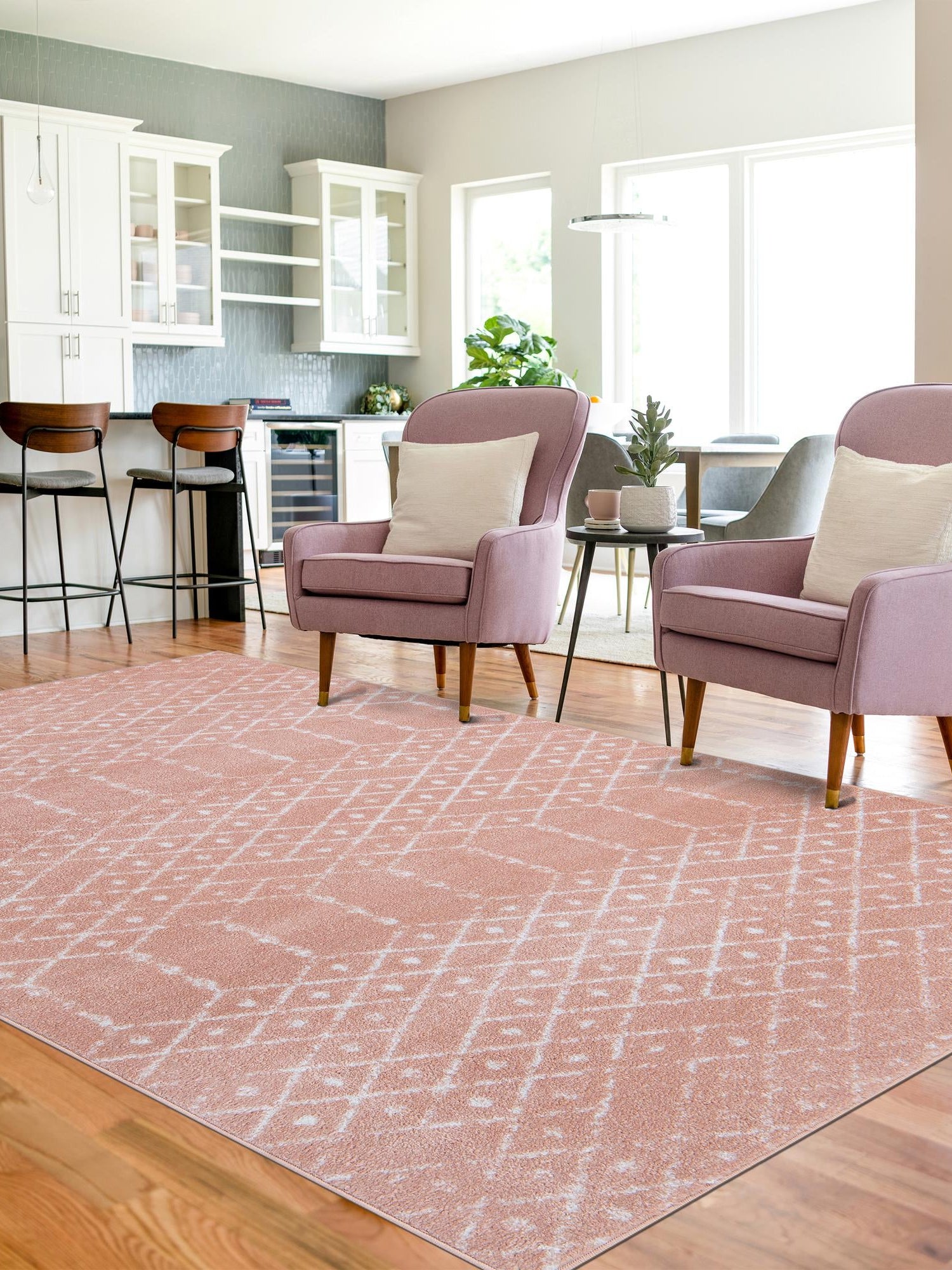 Rose Pink 3' 3 x 5' 3 Paxon Trellis Rectangle Area Rug Geometric Durable Stain Resistant Easy Clean Carpet for Modern Interior Home Decor for Sale at Rug Engine