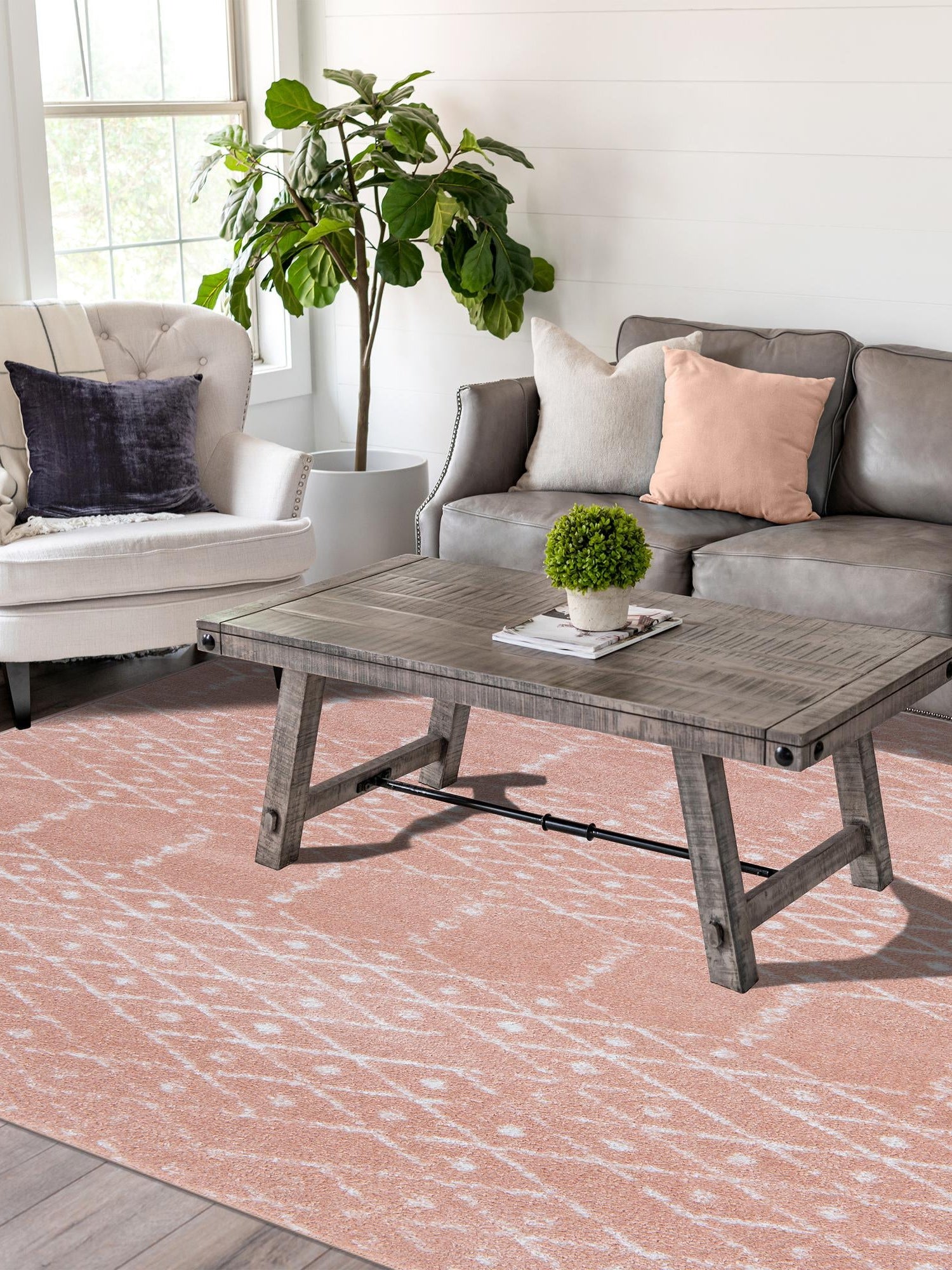 Rose Pink 6' x 9' Paxon Trellis Rectangle Area Rug Geometric Durable Stain Resistant Easy Clean Carpet for Modern Interior Home Decor for Sale at Rug Engine