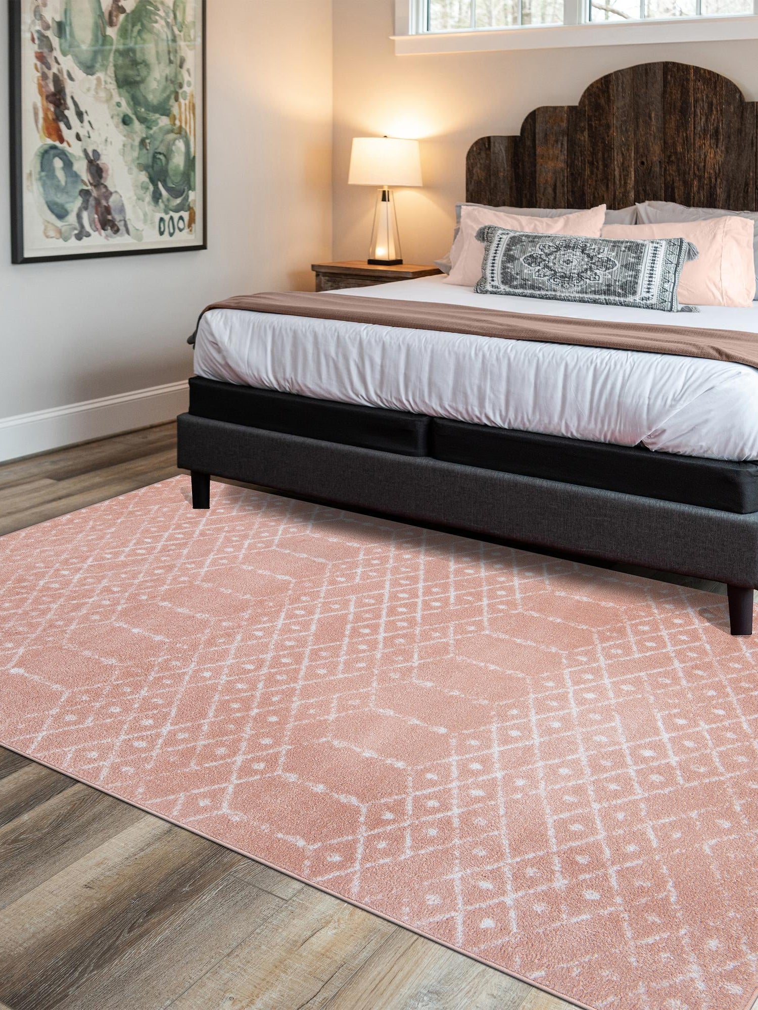 Rose Pink 7' 10 x 11' Paxon Trellis Rectangle Area Rug Geometric Durable Stain Resistant Easy Clean Carpet for Modern Interior Home Decor for Sale at Rug Engine