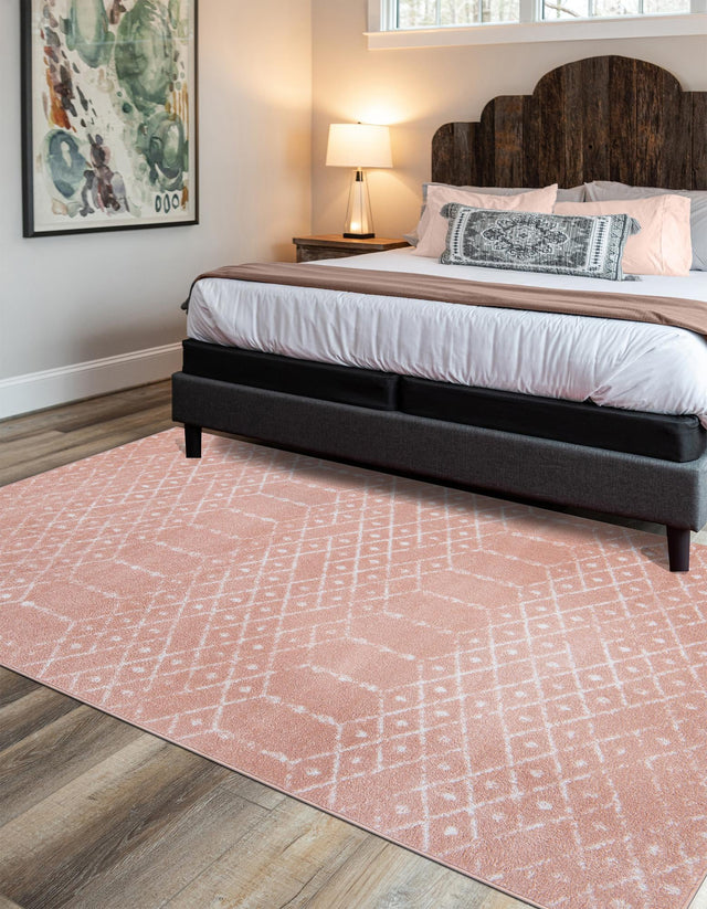 Rose Pink 9' x 12' Paxon Trellis Rectangle Area Rug Geometric Durable Stain Resistant Easy Clean Carpet for Modern Interior Home Decor for Sale at Rug Engine