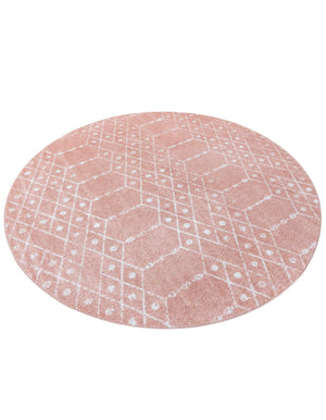 Rose Pink 7' 10 x 7' 10 Paxon Trellis Round Area Rug Geometric Durable Stain Resistant Easy Clean Carpet for Modern Interior Home Decor for Sale at Rug Engine