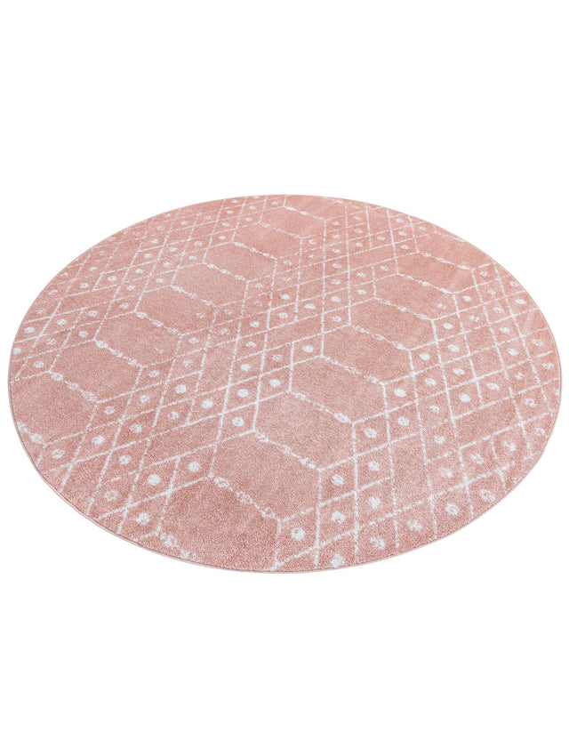 Rose Pink 7' 10 x 7' 10 Paxon Trellis Round Area Rug Geometric Durable Stain Resistant Easy Clean Carpet for Modern Interior Home Decor for Sale at Rug Engine