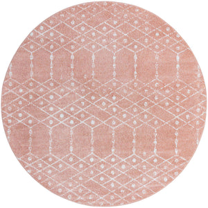 Rose Pink 7' 10 x 7' 10 Paxon Trellis Round Area Rug Geometric Durable Stain Resistant Easy Clean Carpet for Modern Interior Home Decor for Sale at Rug Engine