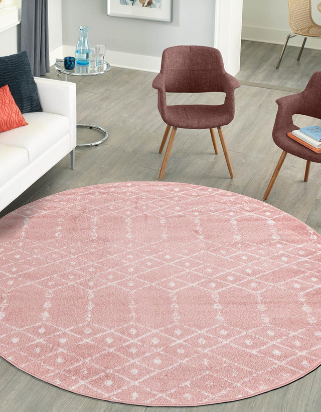 Rose Pink 5' 3 x 5' 3 Paxon Trellis Round Area Rug Geometric Durable Stain Resistant Easy Clean Carpet for Modern Interior Home Decor for Sale at Rug Engine