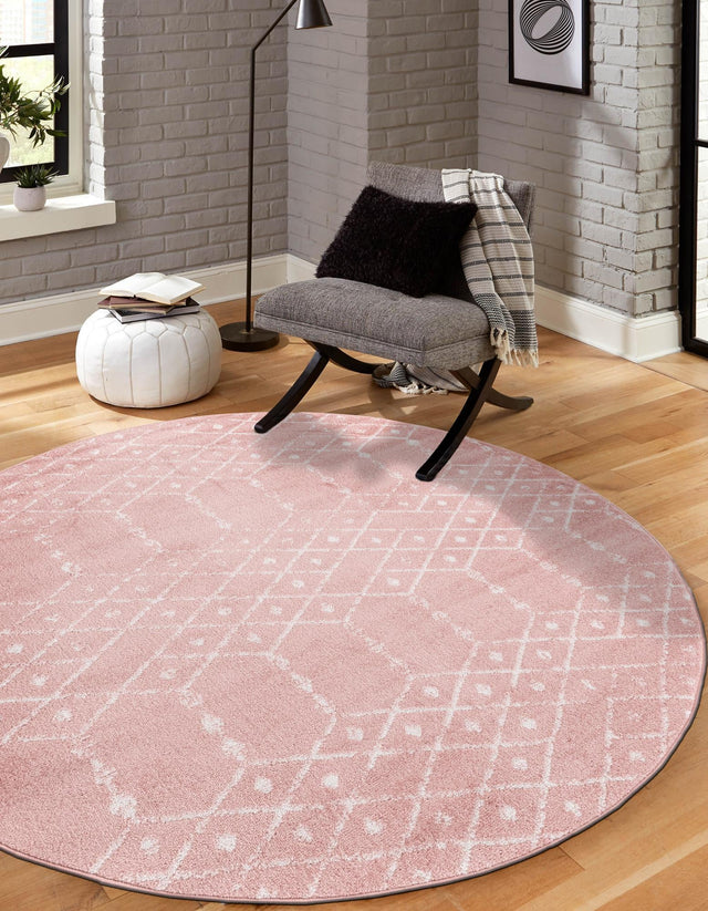 Rose Pink 3' x 3' Paxon Trellis Round Area Rug Geometric Durable Stain Resistant Easy Clean Carpet for Modern Interior Home Decor for Sale at Rug Engine