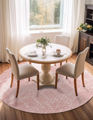 Rose Pink 5' 3 x 5' 3 Paxon Trellis Round Area Rug Geometric Durable Stain Resistant Easy Clean Carpet for Modern Interior Home Decor for Sale at Rug Engine