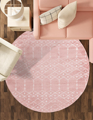 Rose Pink 7' 10 x 7' 10 Paxon Trellis Round Area Rug Geometric Durable Stain Resistant Easy Clean Carpet for Modern Interior Home Decor for Sale at Rug Engine