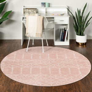 Rose Pink 7' 10 x 7' 10 Paxon Trellis Round Area Rug Geometric Durable Stain Resistant Easy Clean Carpet for Modern Interior Home Decor for Sale at Rug Engine