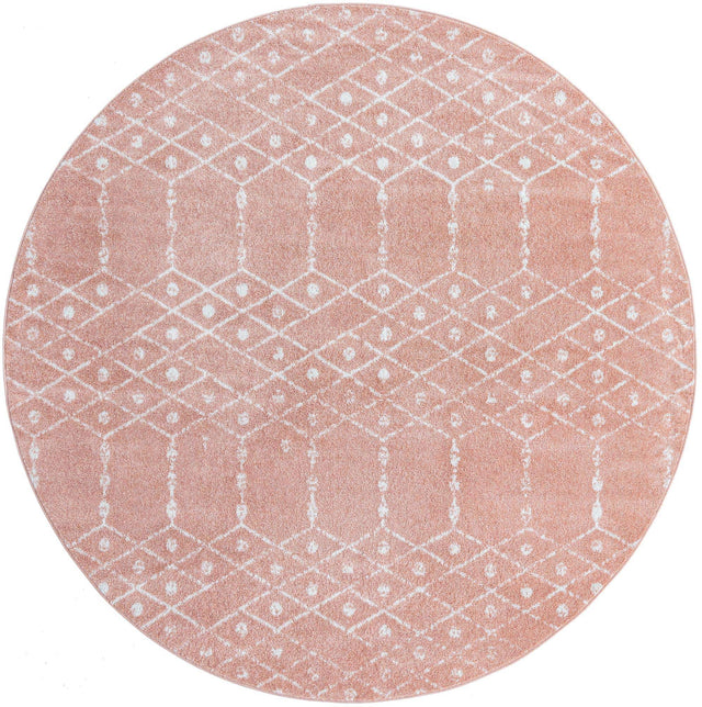 Rose Pink 5' 3 x 5' 3 Paxon Trellis Round Area Rug Geometric Durable Stain Resistant Easy Clean Carpet for Modern Interior Home Decor for Sale at Rug Engine