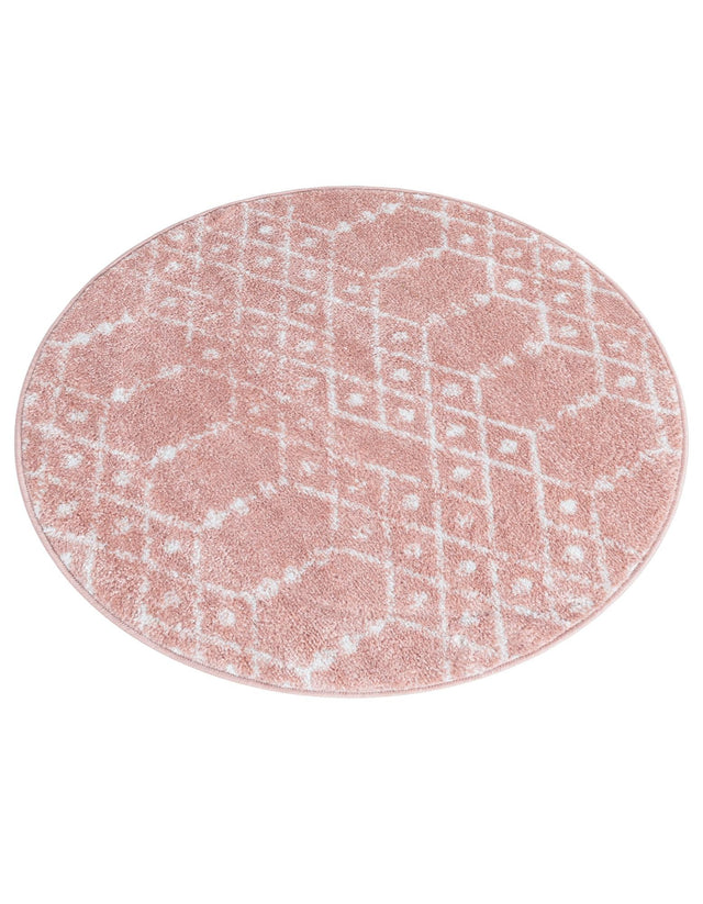 Rose Pink 3' x 3' Paxon Trellis Round Area Rug Geometric Durable Stain Resistant Easy Clean Carpet for Modern Interior Home Decor for Sale at Rug Engine