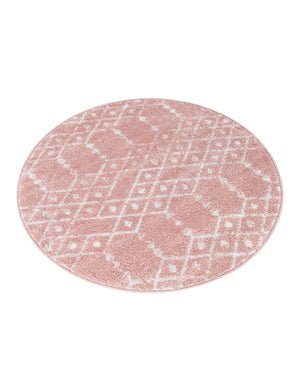Rose Pink 3' x 3' Paxon Trellis Round Area Rug Geometric Durable Stain Resistant Easy Clean Carpet for Modern Interior Home Decor for Sale at Rug Engine