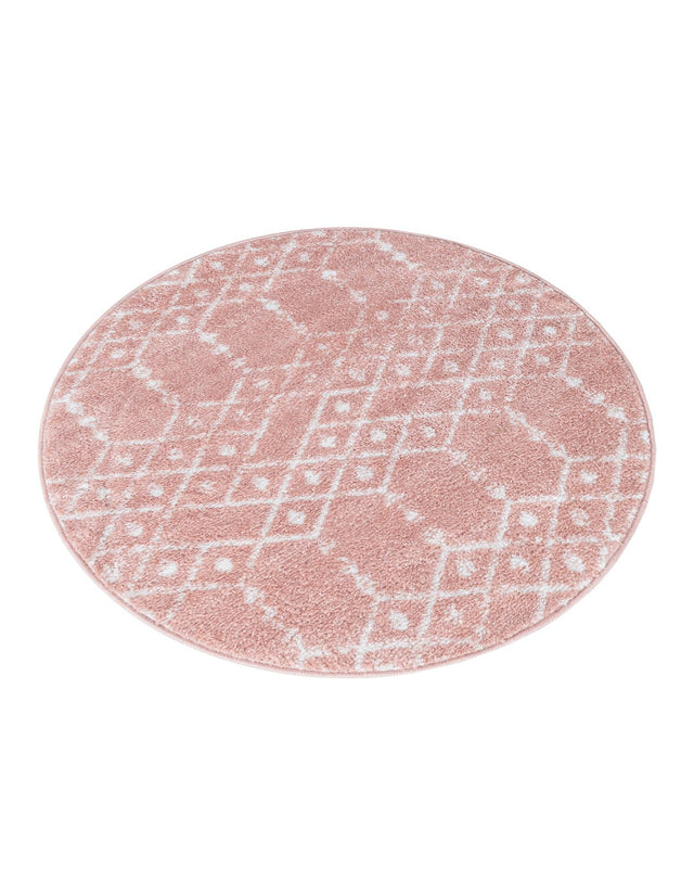 Rose Pink 3' x 3' Paxon Trellis Round Area Rug Geometric Durable Stain Resistant Easy Clean Carpet for Modern Interior Home Decor for Sale at Rug Engine
