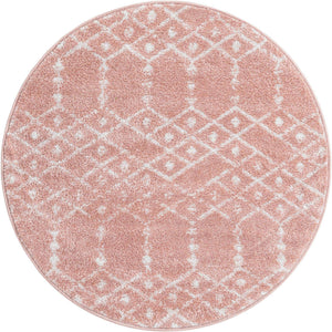Rose Pink 3' x 3' Paxon Trellis Round Area Rug Geometric Durable Stain Resistant Easy Clean Carpet for Modern Interior Home Decor for Sale at Rug Engine