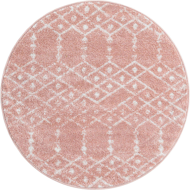 Rose Pink 3' x 3' Paxon Trellis Round Area Rug Geometric Durable Stain Resistant Easy Clean Carpet for Modern Interior Home Decor for Sale at Rug Engine