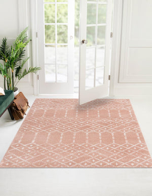Rose Pink 7' 10 x 7' 10 Paxon Trellis Square Area Rug Geometric Durable Stain Resistant Easy Clean Carpet for Modern Interior Home Decor for Sale at Rug Engine