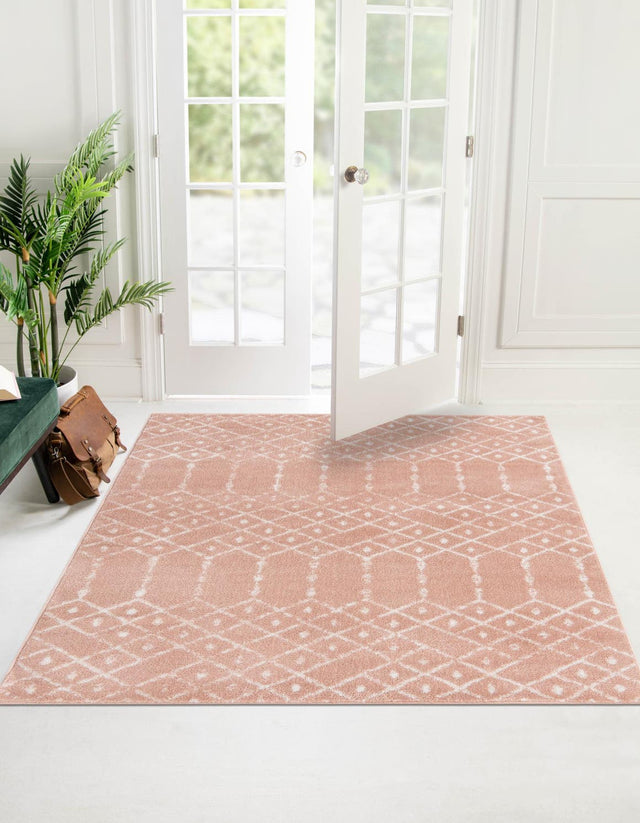 Rose Pink 7' 10 x 7' 10 Paxon Trellis Square Area Rug Geometric Durable Stain Resistant Easy Clean Carpet for Modern Interior Home Decor for Sale at Rug Engine