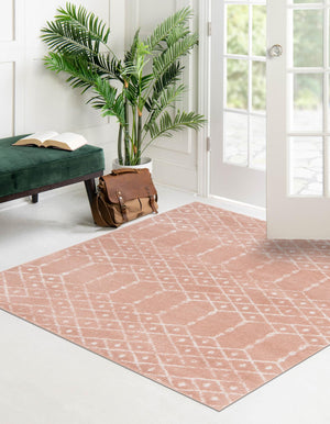 Rose Pink 5' 3 x 5' 3 Paxon Trellis Square Area Rug Geometric Durable Stain Resistant Easy Clean Carpet for Modern Interior Home Decor for Sale at Rug Engine