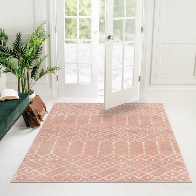 Rose Pink 4' x 4' Paxon Trellis Square Area Rug Geometric Durable Stain Resistant Easy Clean Carpet for Modern Interior Home Decor for Sale at Rug Engine