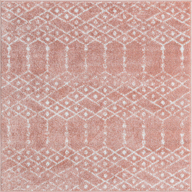 Rose Pink 4' x 4' Paxon Trellis Square Area Rug Geometric Durable Stain Resistant Easy Clean Carpet for Modern Interior Home Decor for Sale at Rug Engine