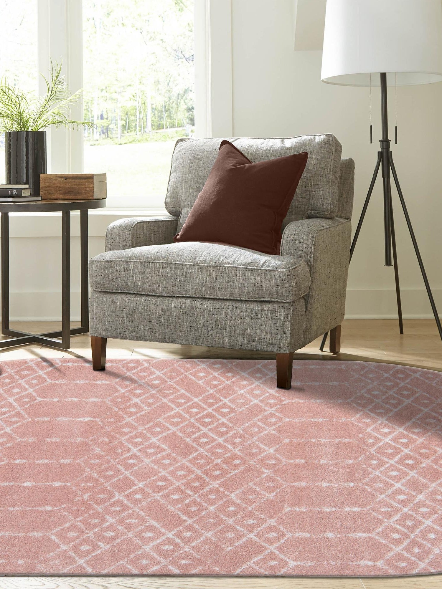 Rose Pink 5' 3 x 8' Paxon Trellis Oval Area Rug Geometric Durable Stain Resistant Easy Clean Carpet for Modern Interior Home Decor for Sale at Rug Engine