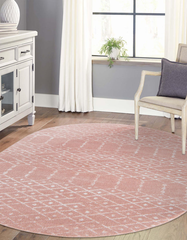 Rose Pink 4' x 6' Paxon Trellis Oval Area Rug Geometric Durable Stain Resistant Easy Clean Carpet for Modern Interior Home Decor for Sale at Rug Engine