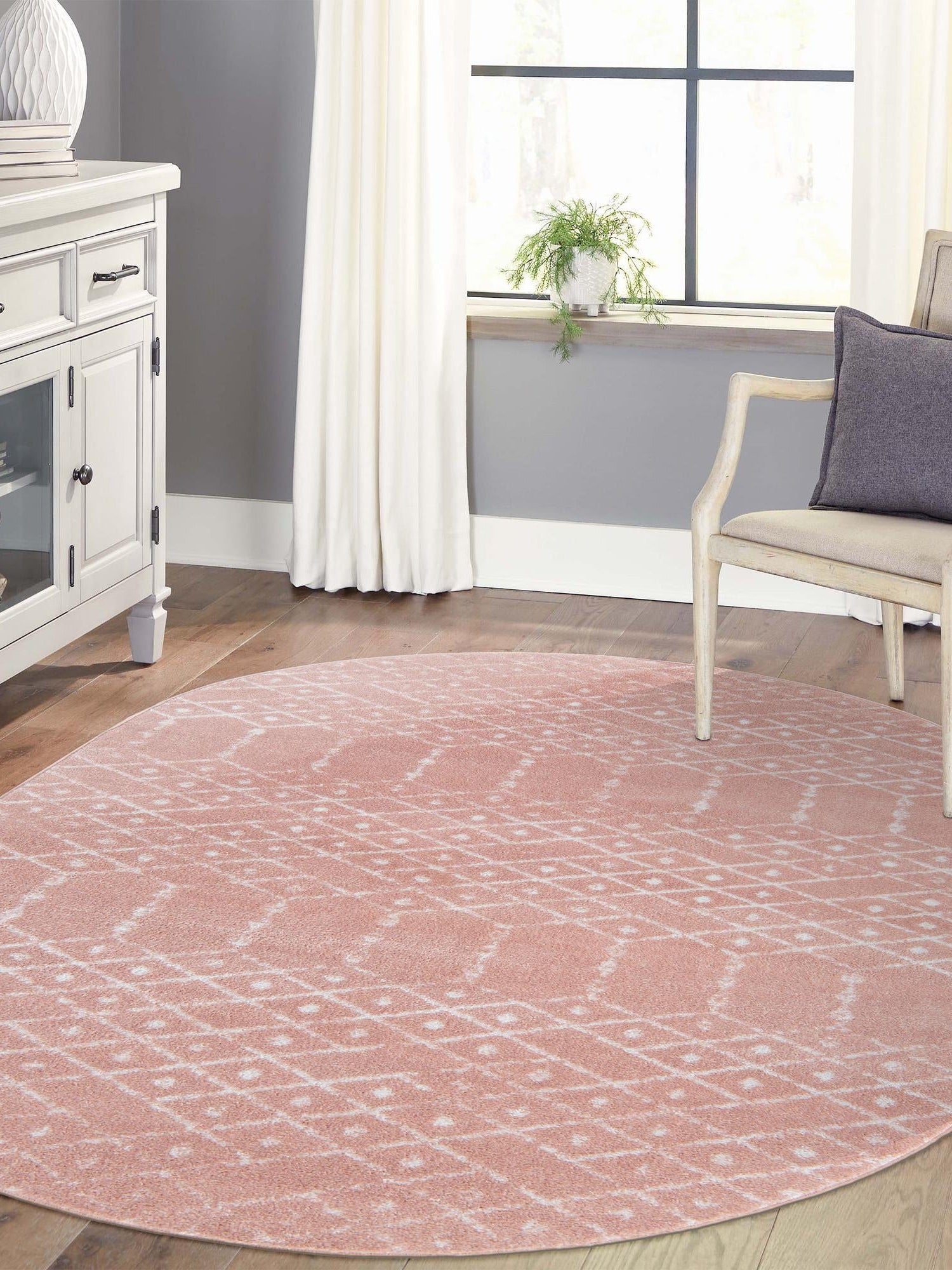 Rose Pink 6' 1 x 9' Paxon Trellis Oval Area Rug Geometric Durable Stain Resistant Easy Clean Carpet for Modern Interior Home Decor for Sale at Rug Engine
