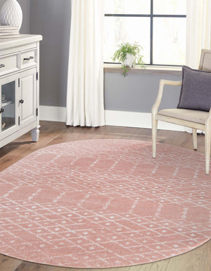 Rose Pink 5' 3 x 8' Paxon Trellis Oval Area Rug Geometric Durable Stain Resistant Easy Clean Carpet for Modern Interior Home Decor for Sale at Rug Engine