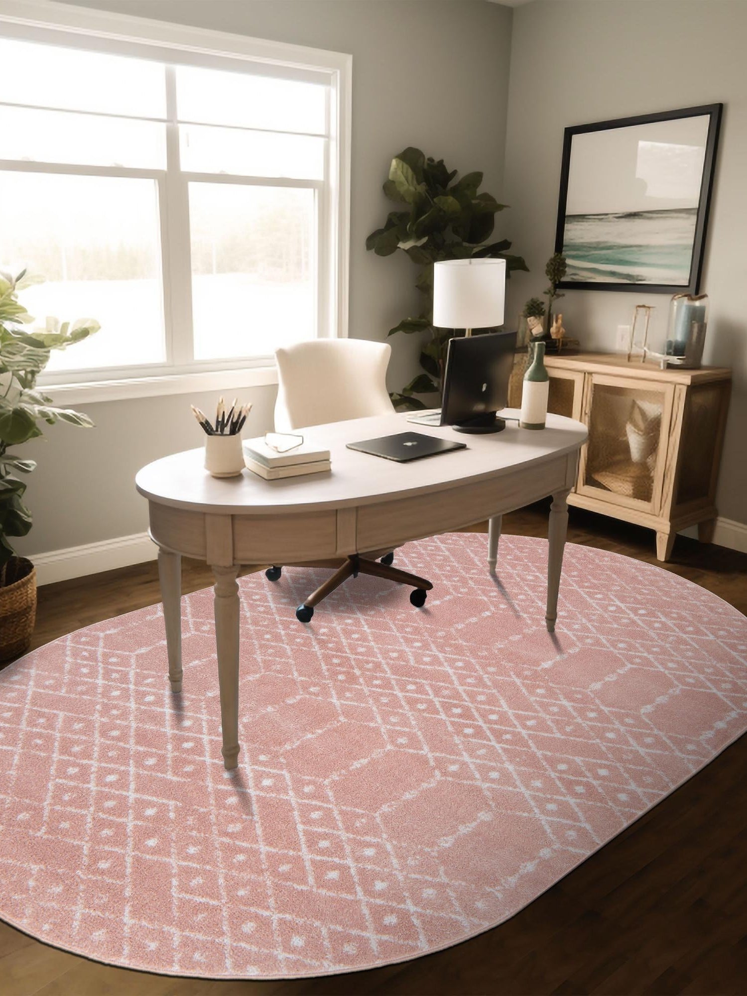 Rose Pink 3' 3 x 5' 3 Paxon Trellis Oval Area Rug Geometric Durable Stain Resistant Easy Clean Carpet for Modern Interior Home Decor for Sale at Rug Engine
