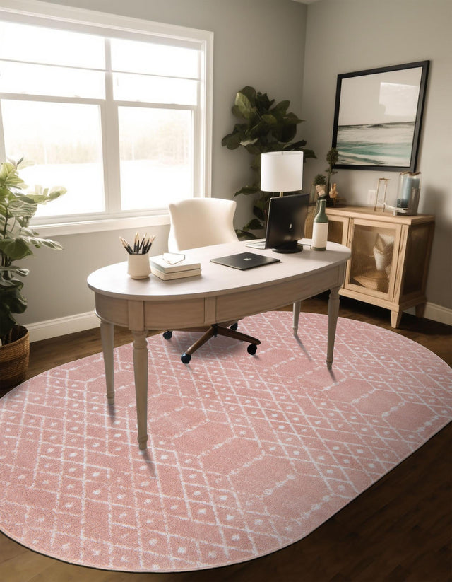 Rose Pink 7' 10 x 10' Paxon Trellis Oval Area Rug Geometric Durable Stain Resistant Easy Clean Carpet for Modern Interior Home Decor for Sale at Rug Engine