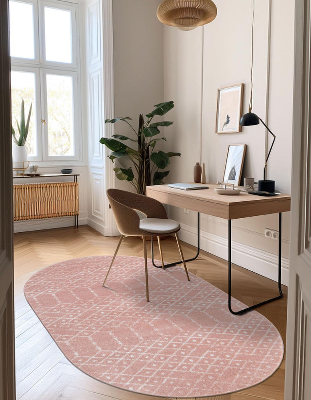 Rose Pink 4' x 6' Paxon Trellis Oval Area Rug Geometric Durable Stain Resistant Easy Clean Carpet for Modern Interior Home Decor for Sale at Rug Engine