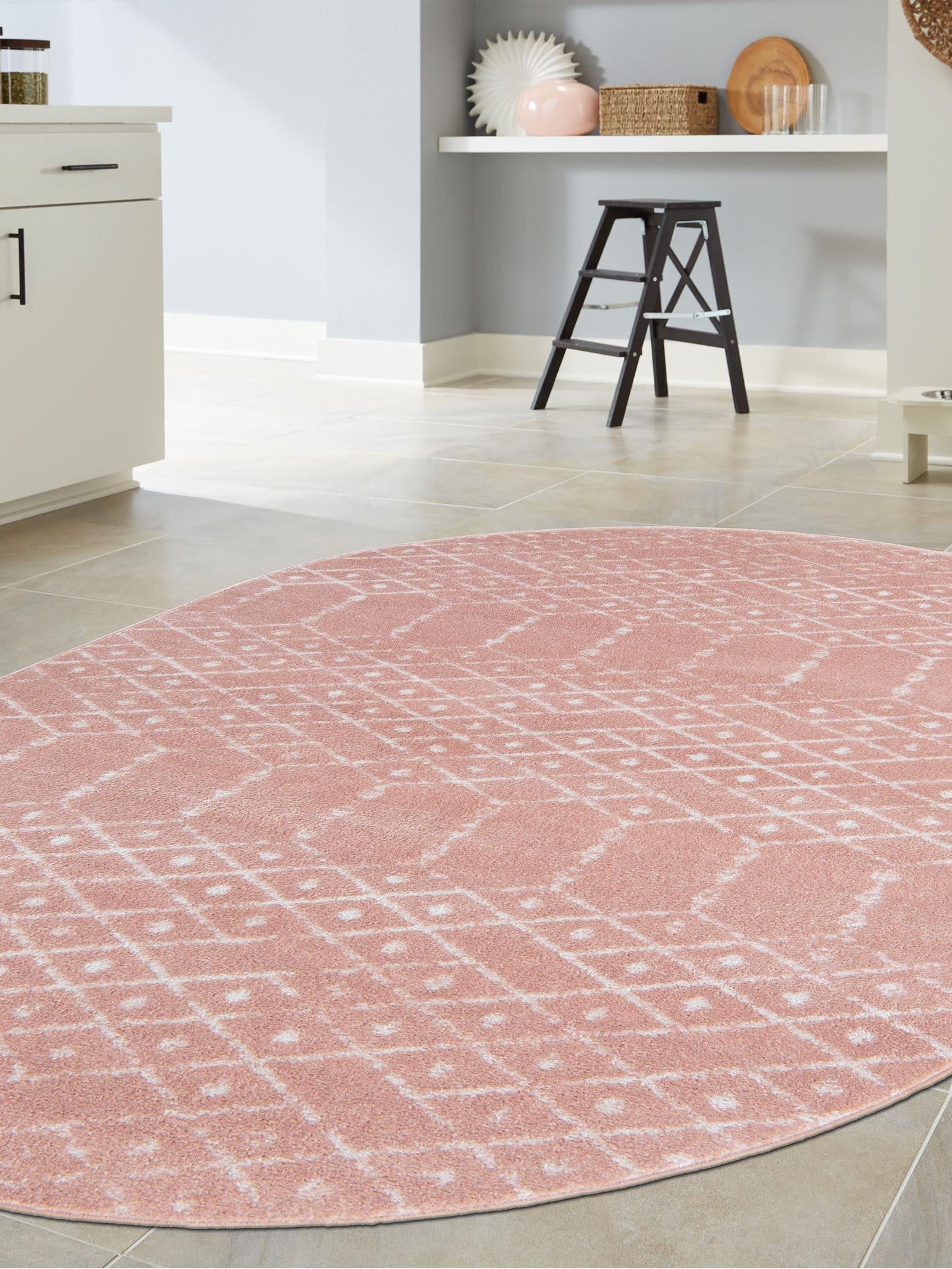 Rose Pink 5' 3 x 8' Paxon Trellis Oval Area Rug Geometric Durable Stain Resistant Easy Clean Carpet for Modern Interior Home Decor for Sale at Rug Engine
