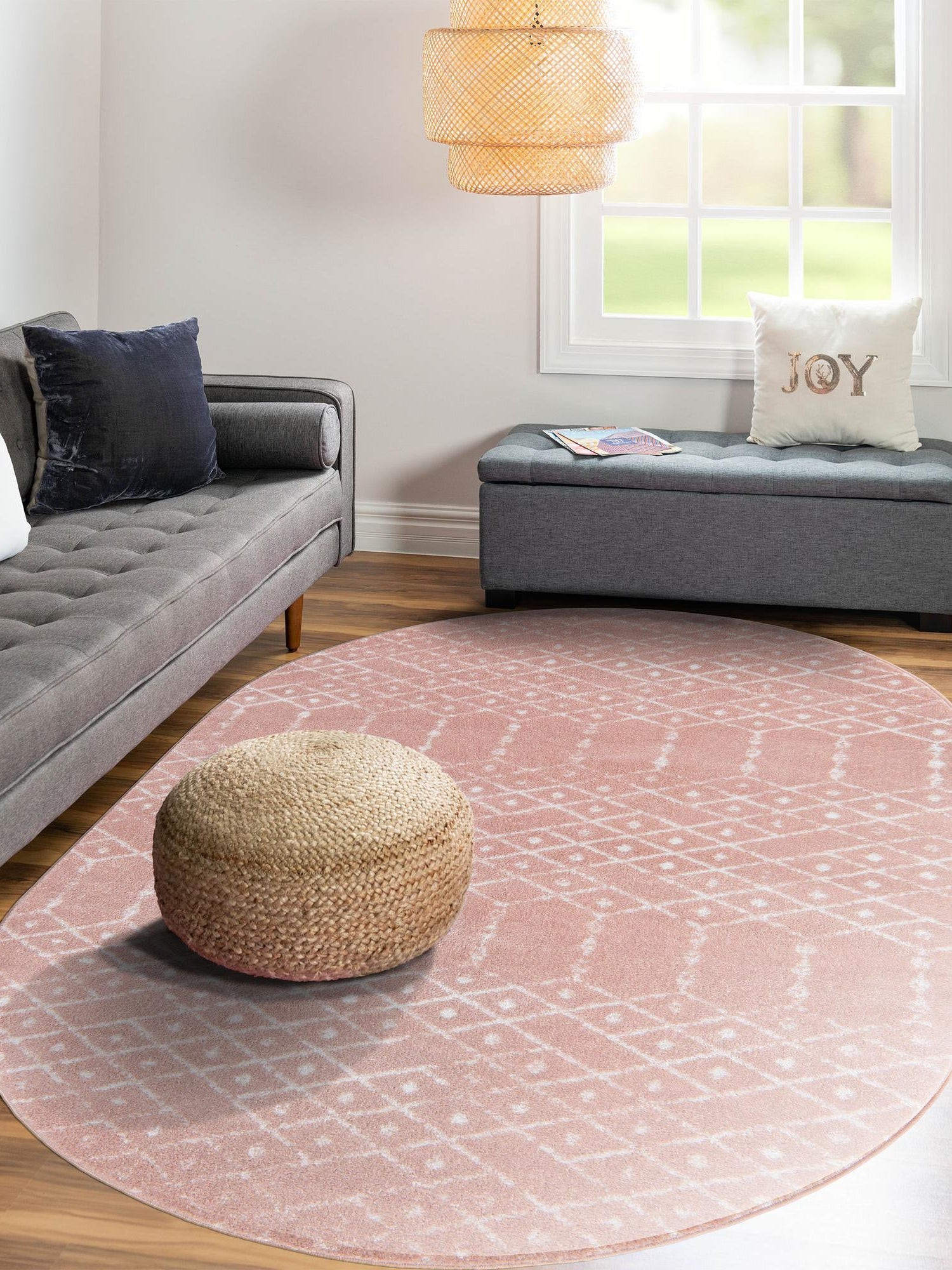Rose Pink 5' 3 x 8' Paxon Trellis Oval Area Rug Geometric Durable Stain Resistant Easy Clean Carpet for Modern Interior Home Decor for Sale at Rug Engine