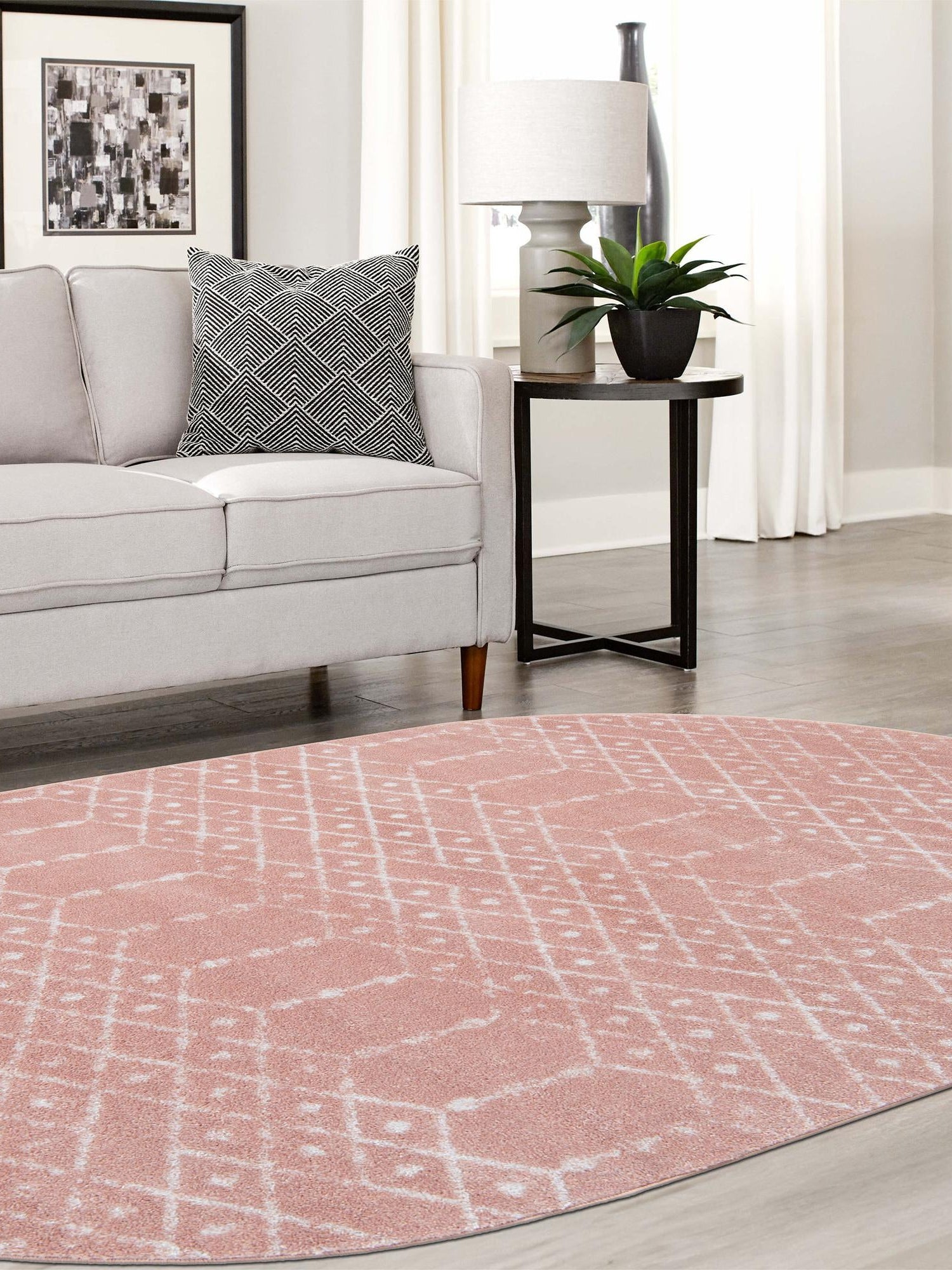 Rose Pink 3' 3 x 5' 3 Paxon Trellis Oval Area Rug Geometric Durable Stain Resistant Easy Clean Carpet for Modern Interior Home Decor for Sale at Rug Engine